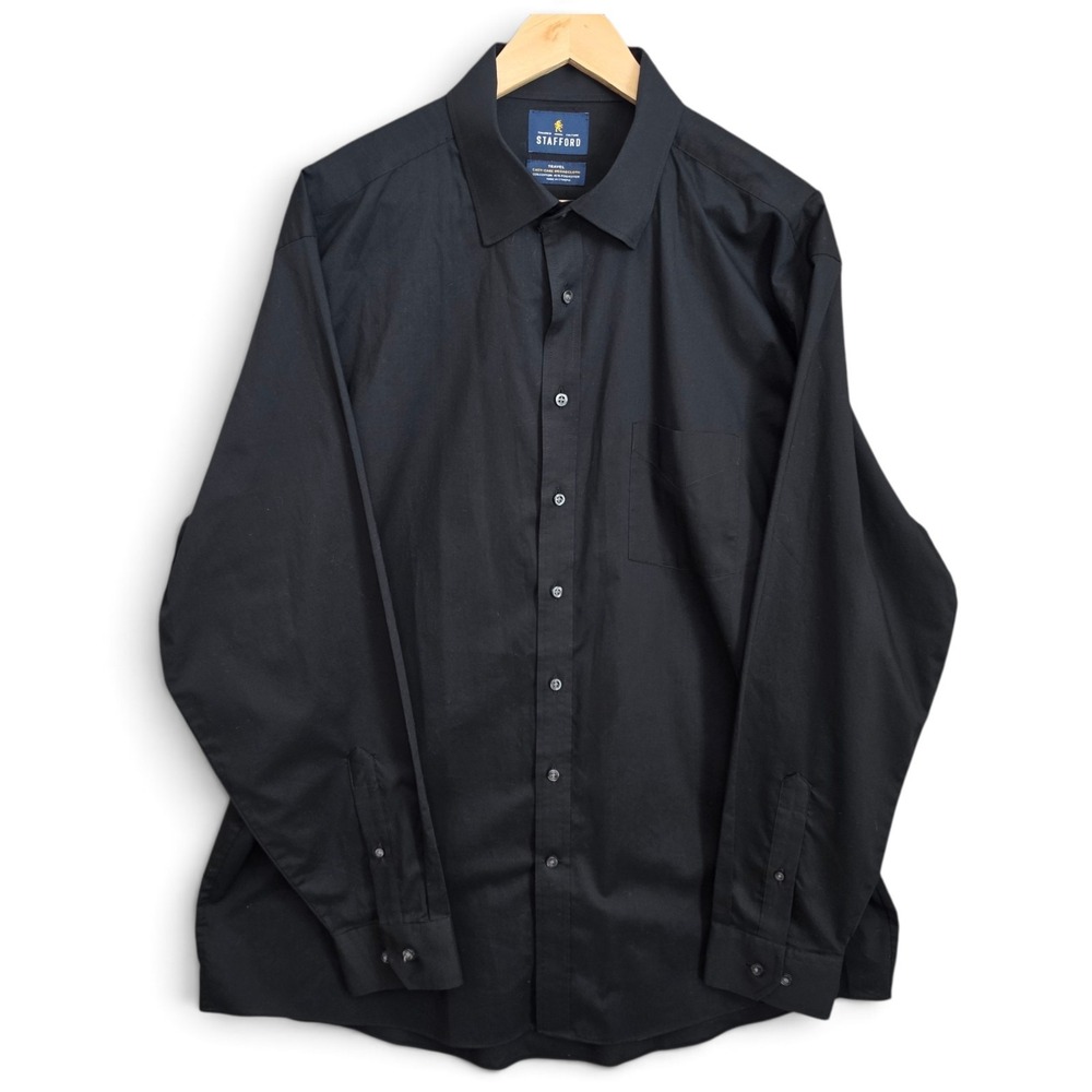 Stafford Travel Mens Dress Shirt 18 36/37 Black Easy Care Broadcloth Regular Fit